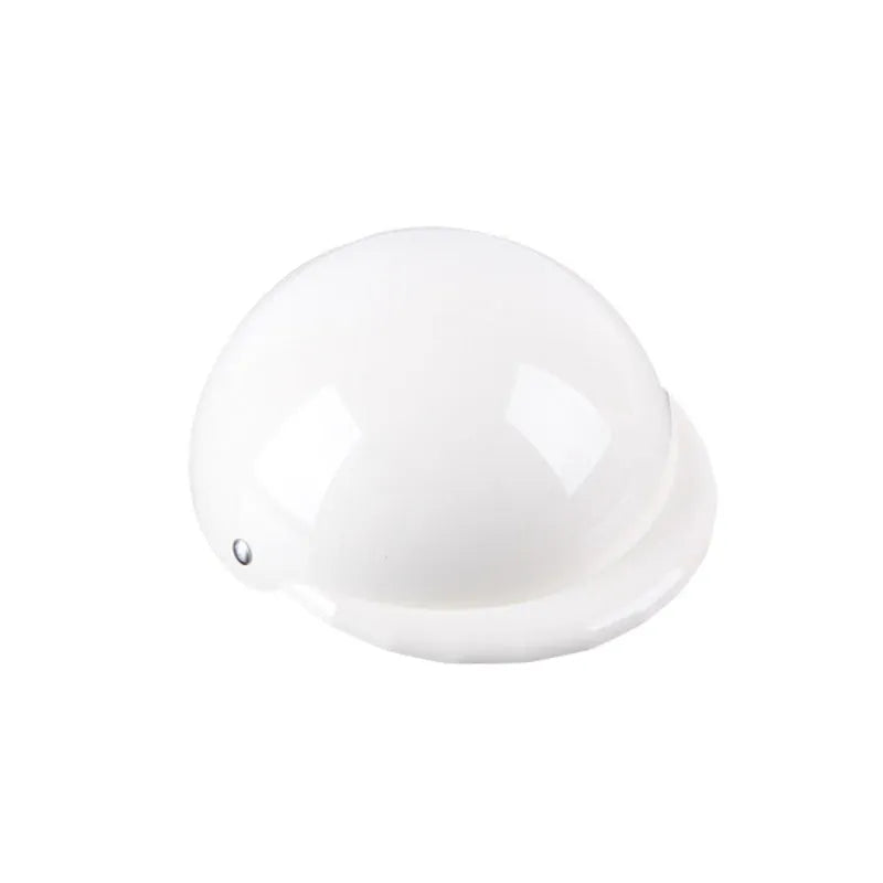 Plastic dog motorcycle cap helmet in assorted colours on a white background