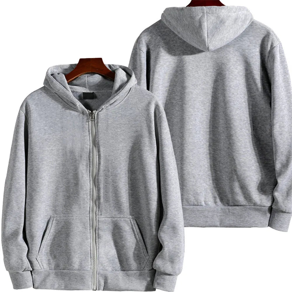 Men's loose-fit zip-up sports jacket in solid colour with polyester-spandex fabric