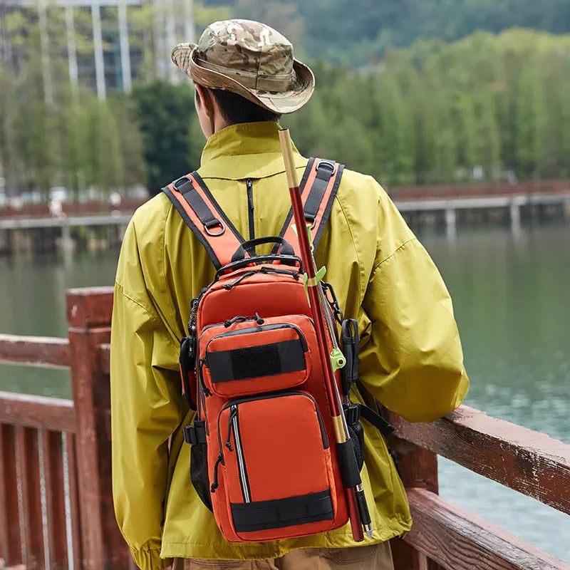 Outdoor backpack with 20-35L capacity in Derm material shown in orange colour