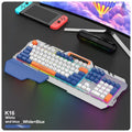 Blue backlit gaming keyboard and matching mouse with 1.5m USB cable on desktop
