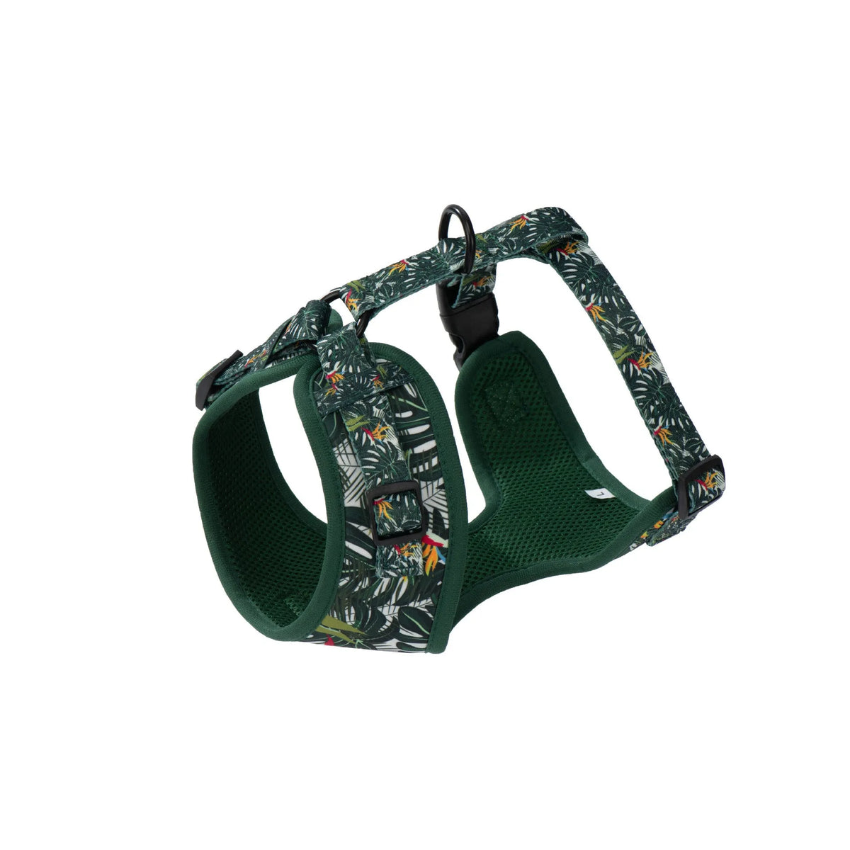 Adjustable cloth dog harness set with leash, collar, waste bag, bow, and bib accessories