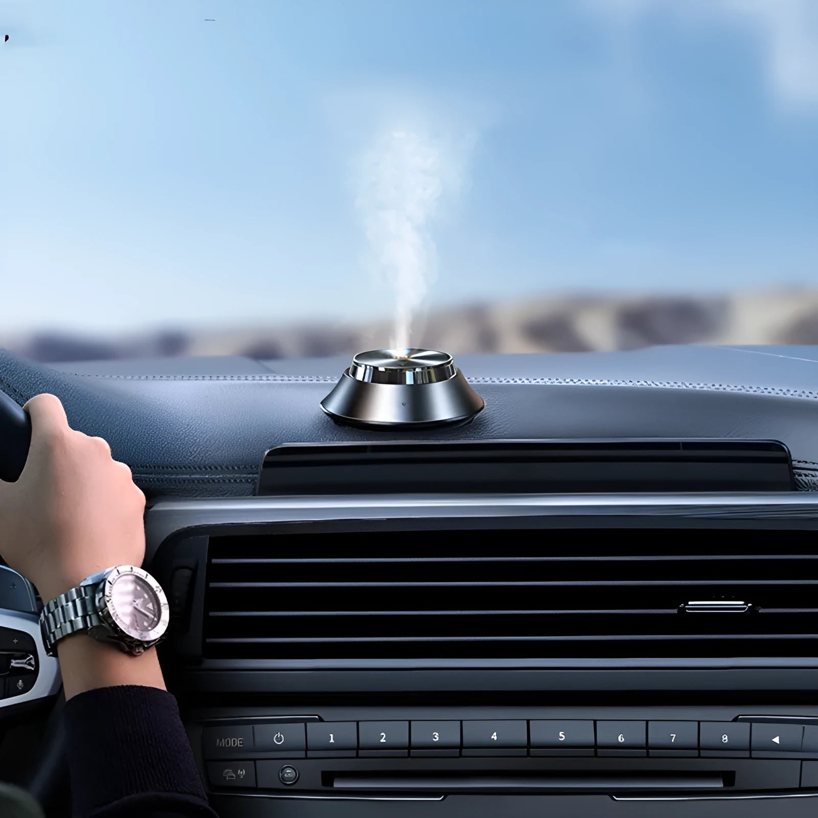 Black metal car perfume diffuser with butterfly design and USB cable