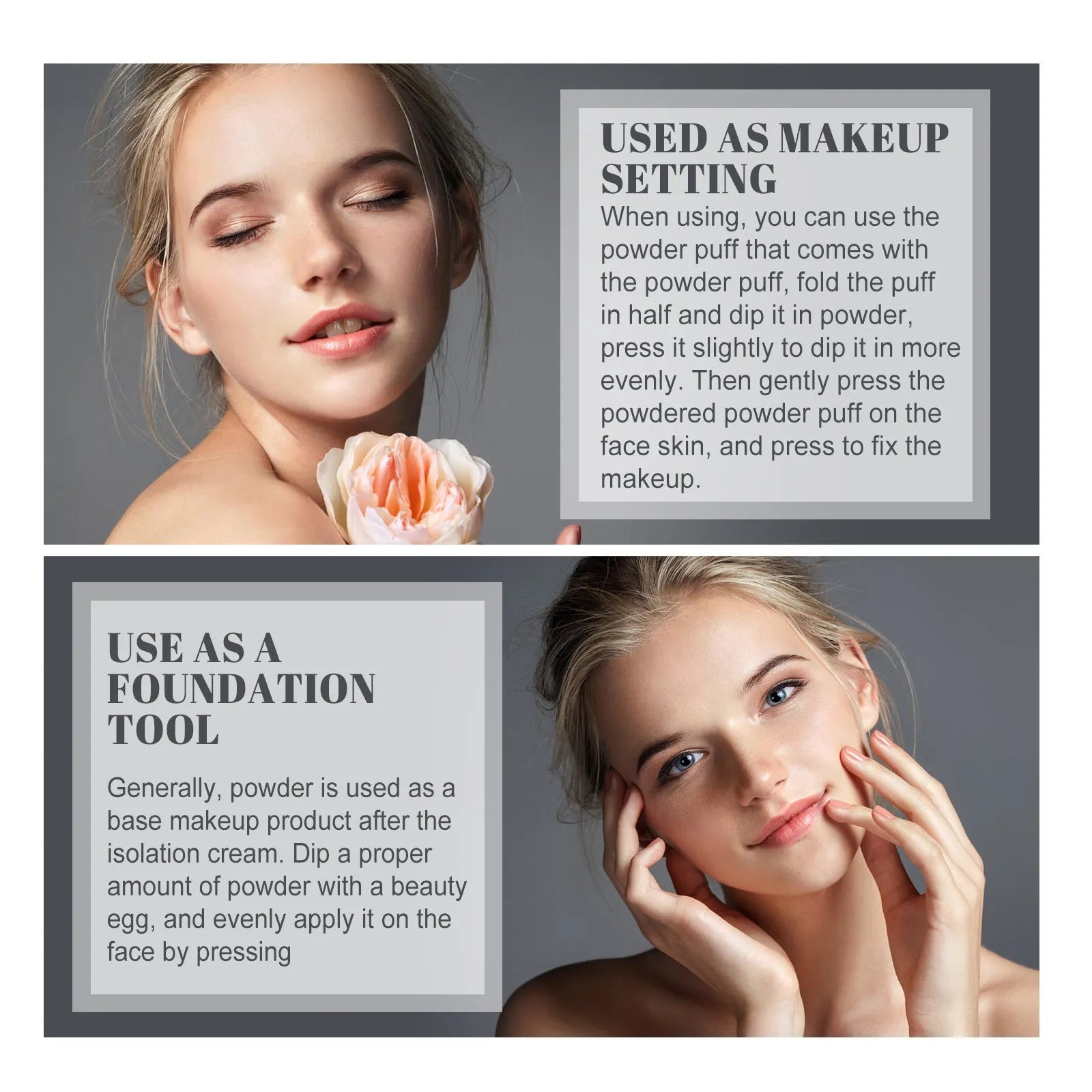 Natural finishing powder compact with 8g content in classic ivory, natural beige and pure beige colour options