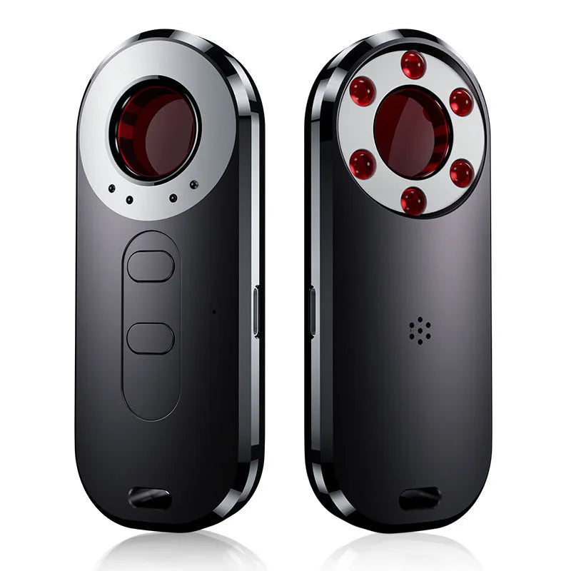 Portable infrared anti-spy detector device showing compact design with dimensions 91mm by 37mm by 13mm