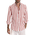 Men's yarn-dyed striped casual shirt loose fit long sleeve British style cardigan polyester