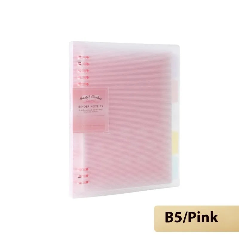 Refillable B5 spiral notebook with coloured PP cover and loose-leaf paper