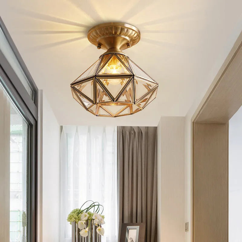 Pure copper ceiling lamp, small American style, 220V, copper finish 1138 or W302, for bedroom study corridor