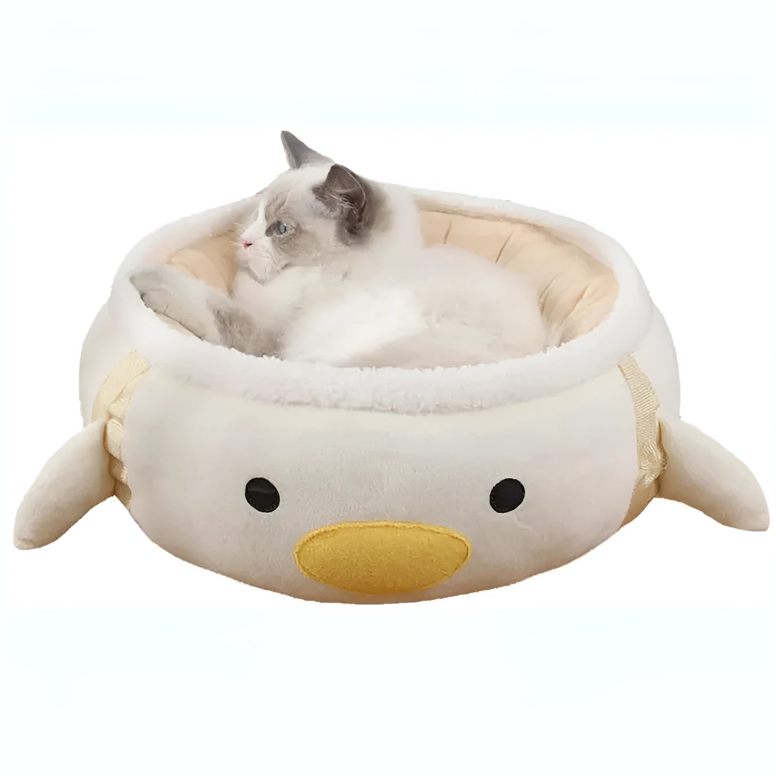 Green dinosaur-shaped cat bed shown both flat as a sofa and hanging as a hammock for small pets.