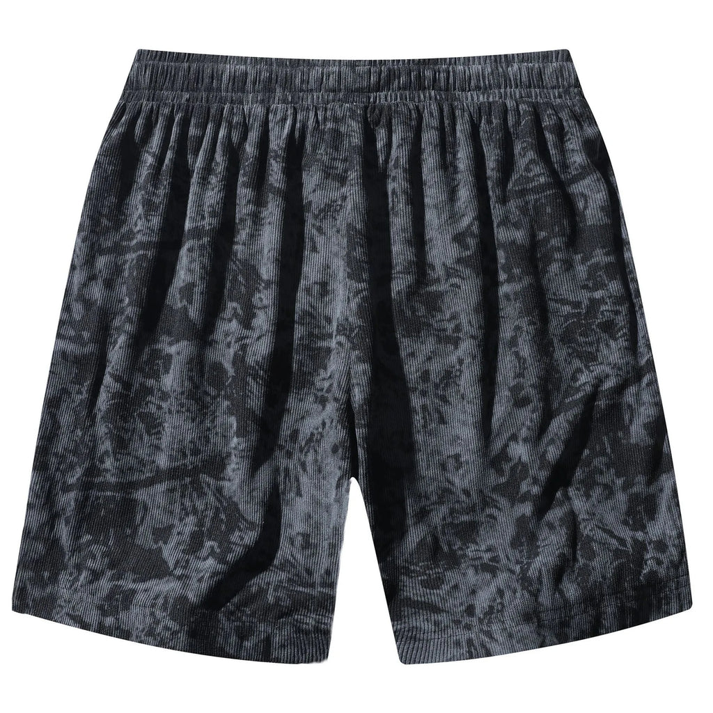 Men's camouflage pattern corduroy athletic shorts with high waist and straight leg in grey