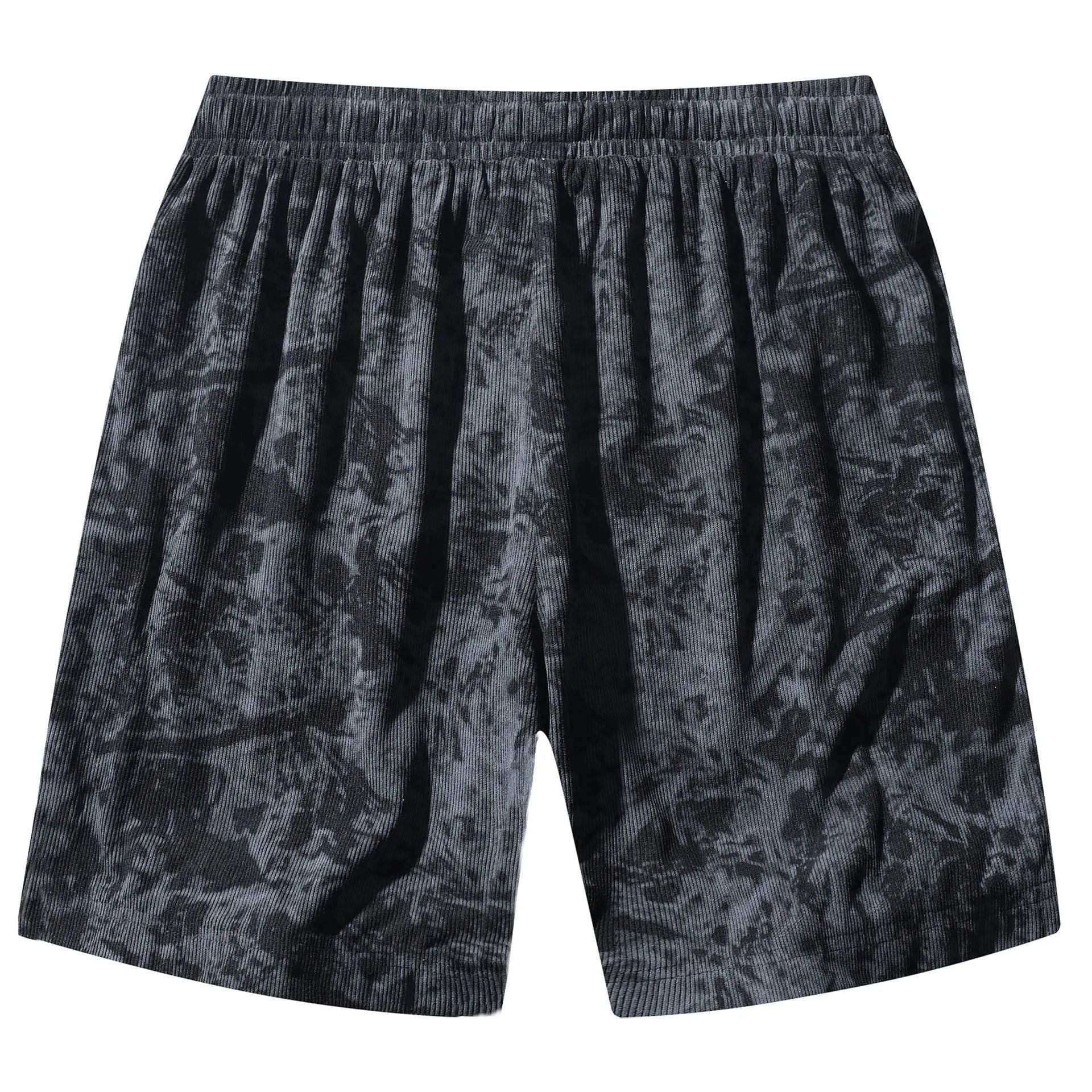 Men's camouflage pattern corduroy athletic shorts with high waist and straight leg in grey