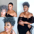 Women's short synthetic wig with simple rolls hairstyle in Kanekalon fibre, shown in H002 Black colour.
