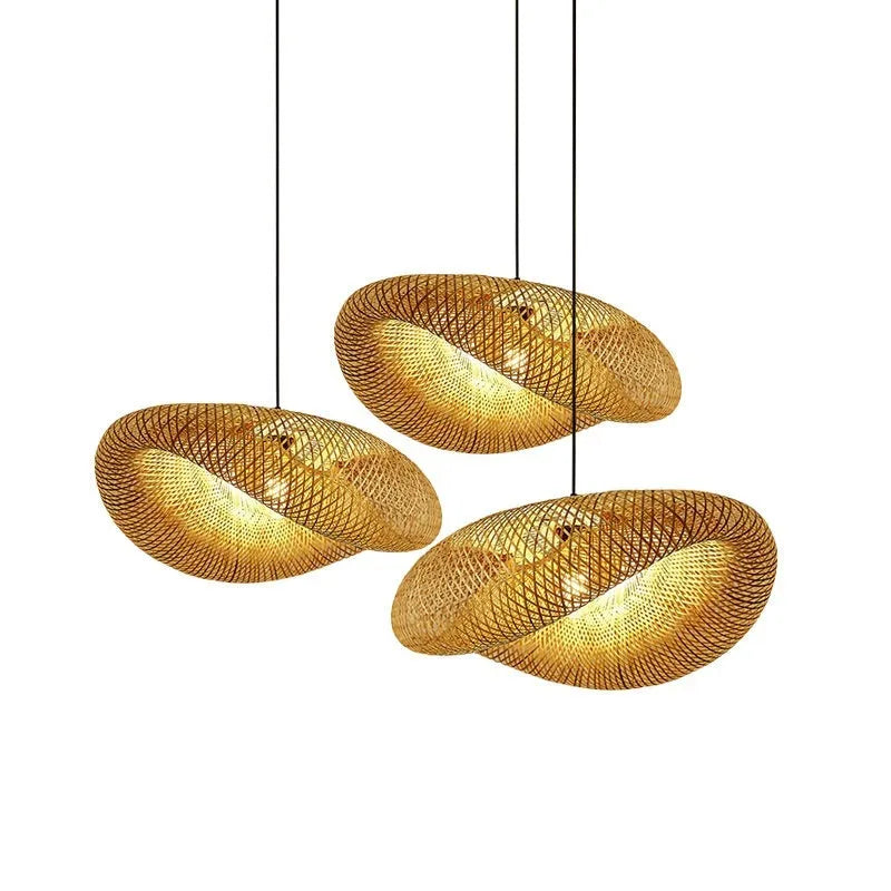 Natural bamboo straw hat-shaped hanging pendant lamp with 50cm diameter