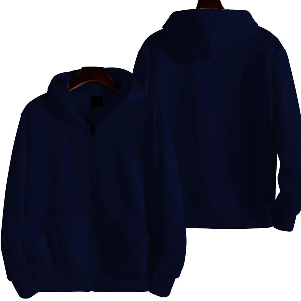 Men's loose-fit zip-up sports jacket in solid colour with polyester-spandex fabric
