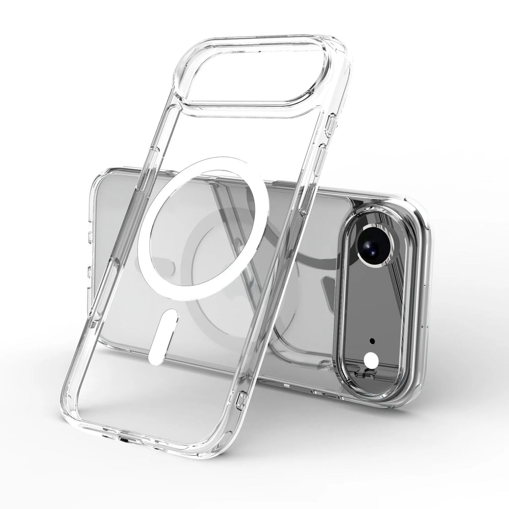 Transparent magnetic shockproof TPU phone case for iPhone 17 and iPhone 17 AIR on a white background