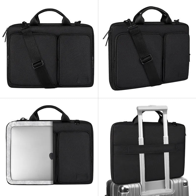 Shock proof shoulder laptop bag in black, grey or pink, polyester with retractable handle and zipper, sizes 13.3 to 15.6 inches.