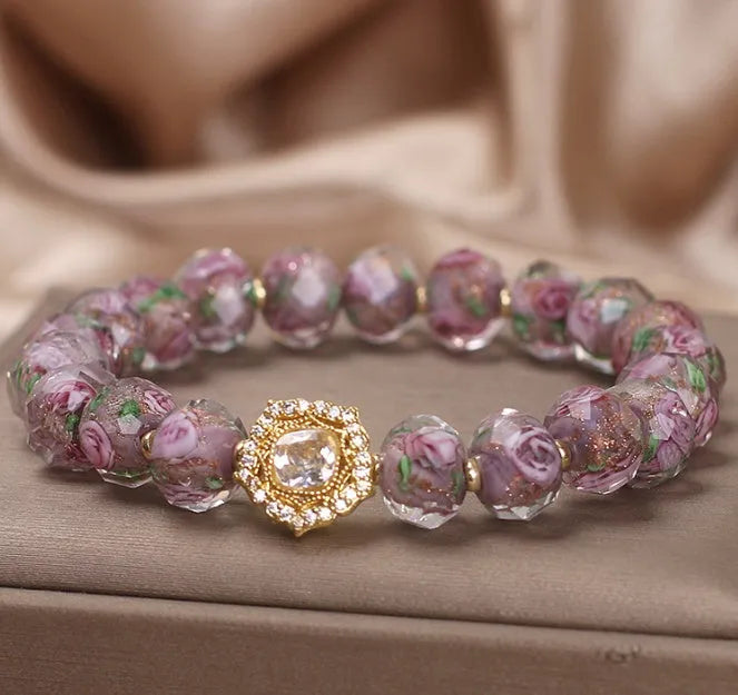 Purple glass bracelet with coloured glaze and electroplated finish, original design women's jewellery, single piece