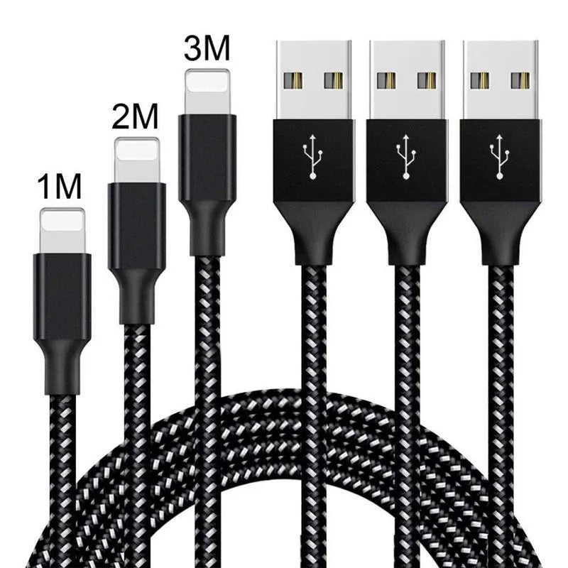 Braided Android fast charging Micro USB cable in black and white, showing length options.