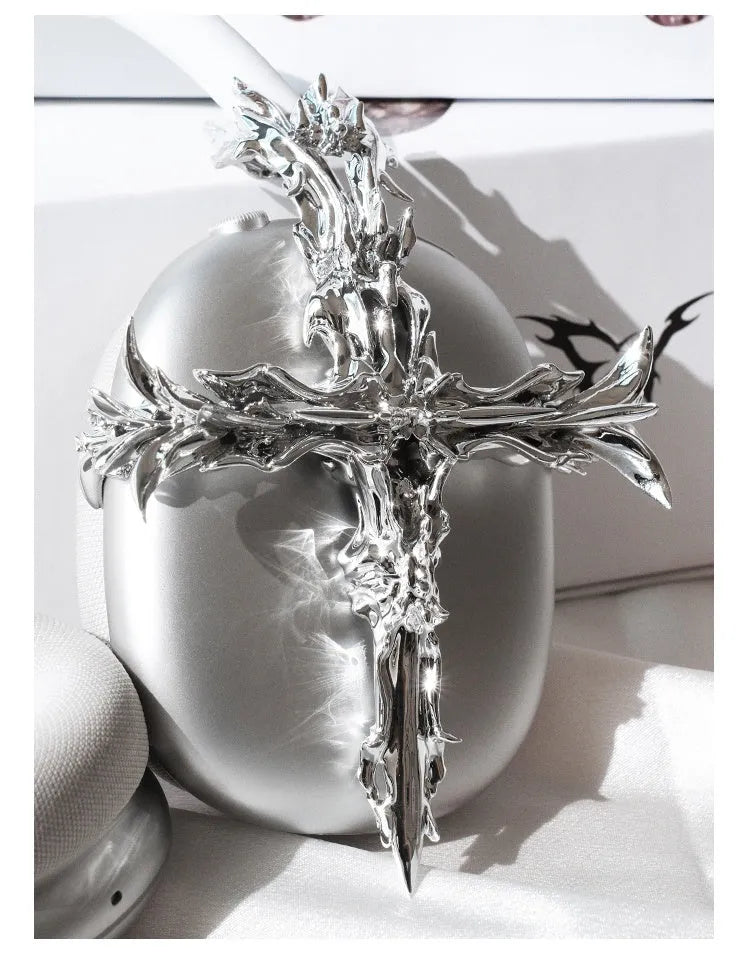Gothic cross design hard resin cover for Apple AirPods Max headphones in black and silver.
