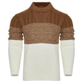 Men's grey knitted pullover sweater with crew neck and long sleeves on a hanger.