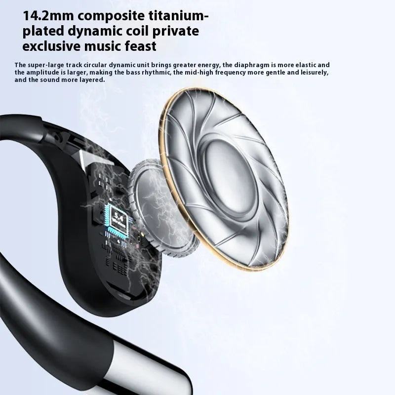 Sports Bluetooth earphones with hanging ear design and digital display screen in black colour