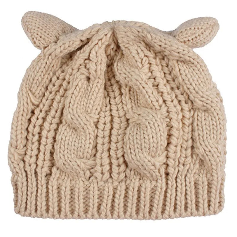 Hand-made knitted winter beanie with 3D cat ears in multiple colour options