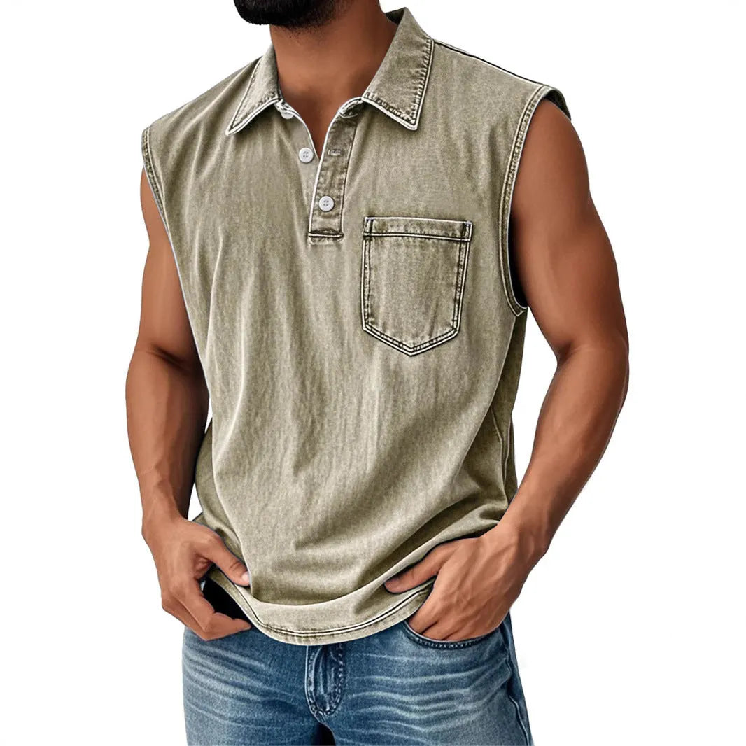Men's 3D printed button polo shirt with short sleeves in polyester fabric, loose fit design
