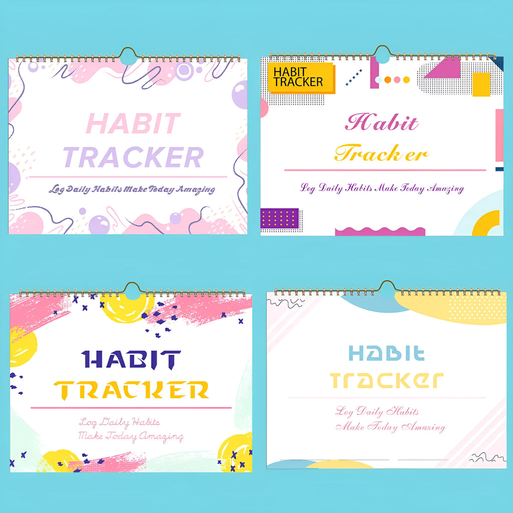 A4 habit tracking notebook in Flower White cover, open to show 12 internal pages for schedule recording.