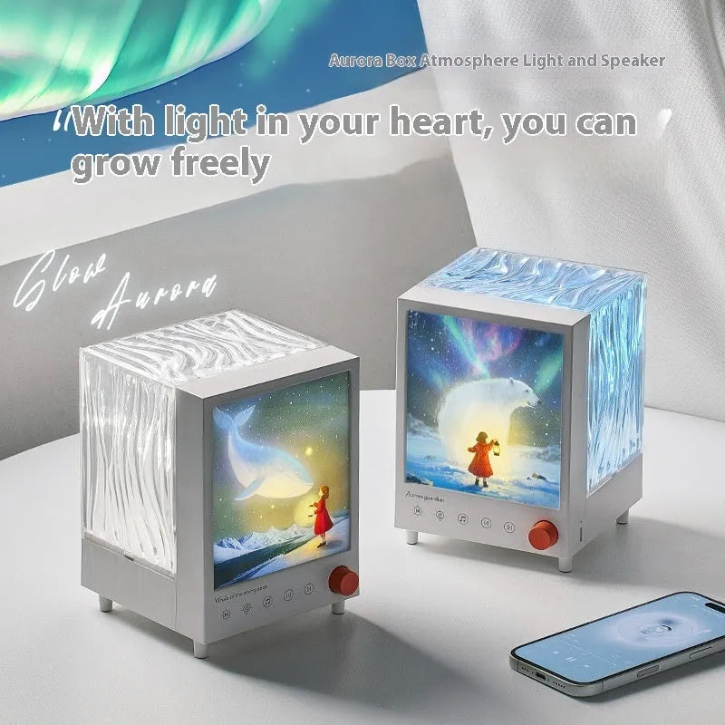 Aurora Treasure Box projection lamp with Star Sea Whale light pattern and Bluetooth speaker functionality