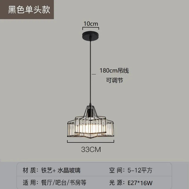 Crystal chandelier bedside lamp with iron framework and adjustable LED lighting in black finish