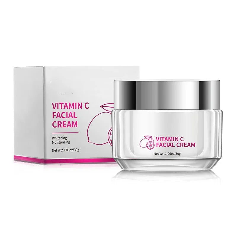 Vitamin C face cream in 30g white jar with product dimensions 6x6x5.2cm