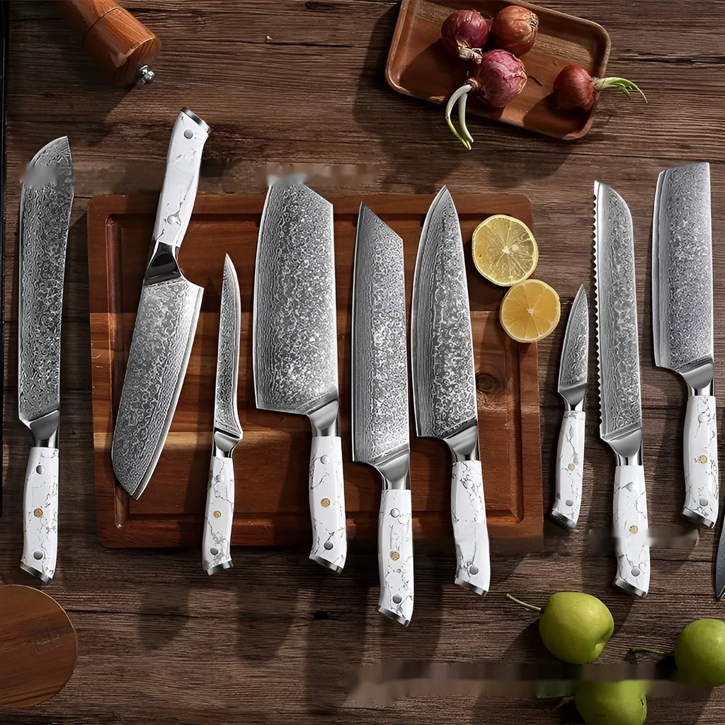 Damascus VG10 combined chef's knife with 21cm blade showing modern simple design