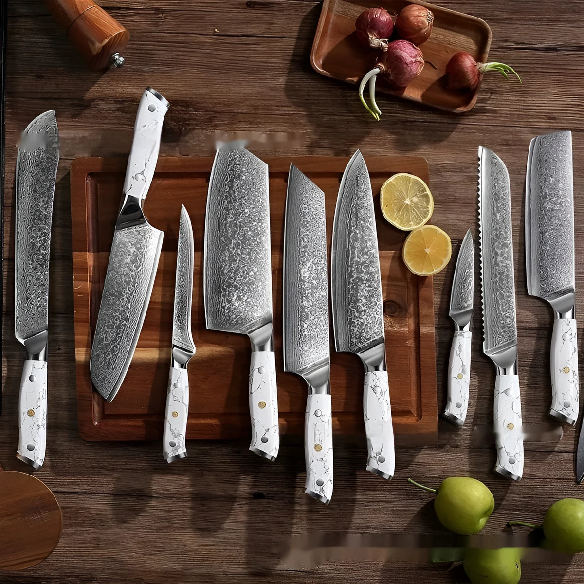 Damascus VG10 combined chef's knife with 21cm blade showing modern simple design