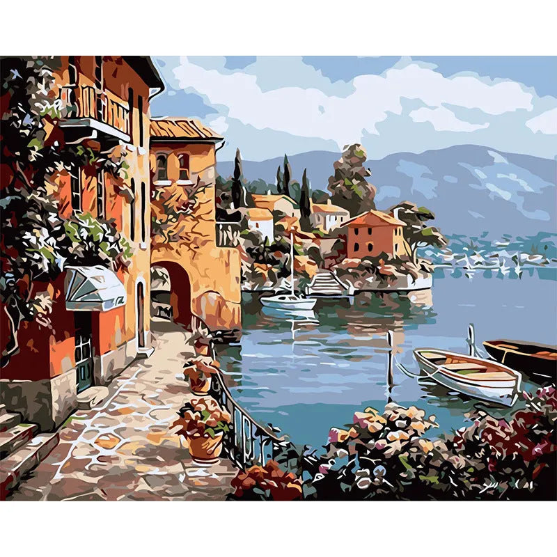 Rimless linen digital oil painting depicting landscape scene in modern style