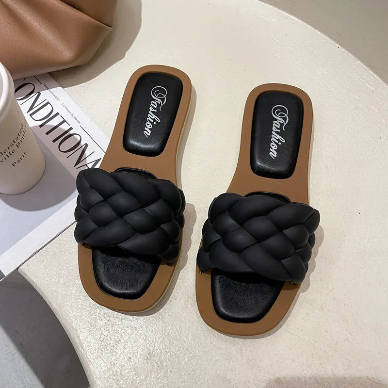 Women's plaid pattern PVC sandals with a thick non-slip sole in black, green, orange, or white.