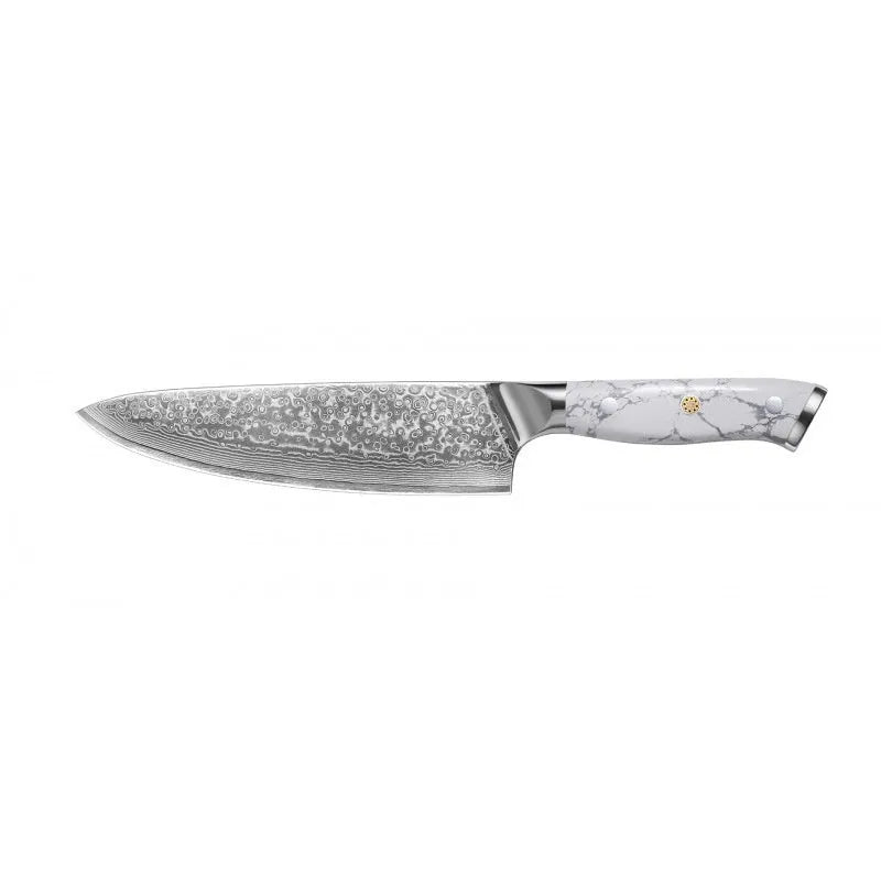 Damascus VG10 combined chef's knife with 21cm blade showing modern simple design