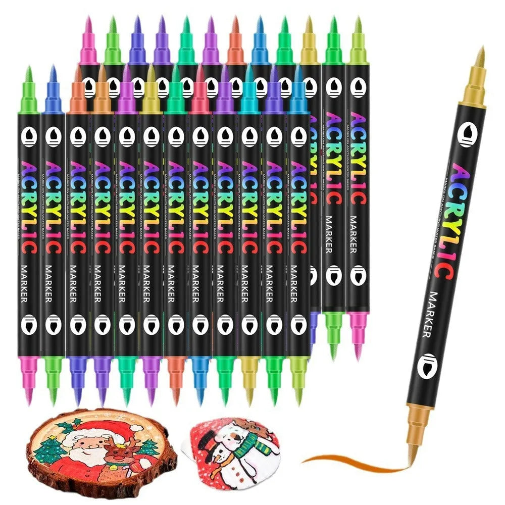 Double-headed acrylic marker pens with chisel and fine tips in various opaque colours