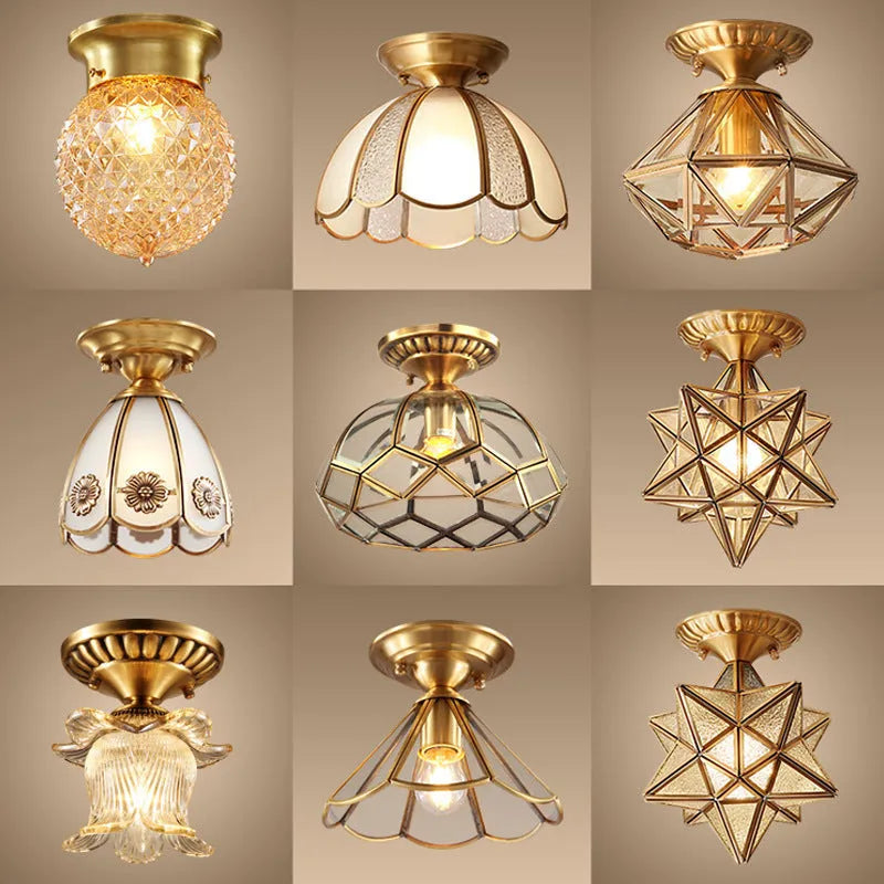 Pure copper ceiling lamp, small American style, 220V, copper finish 1138 or W302, for bedroom study corridor