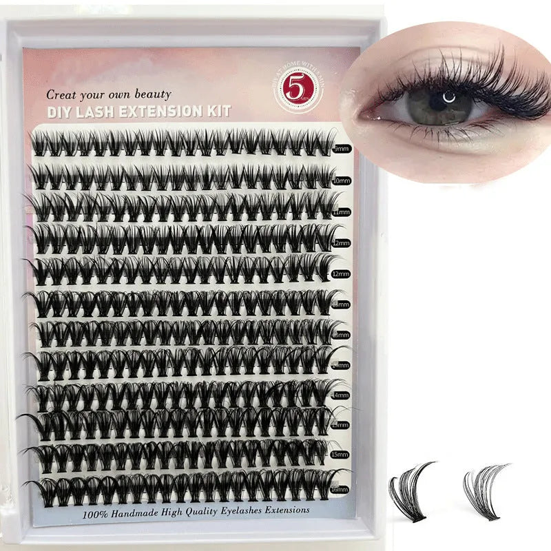 DIY cluster false eyelashes mixed package showing 30D and 40D densities in 9-16mm lengths with tweezers