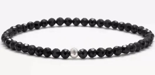Fine obsidian agate blue san bracelet with 4mm black and blue beads, chamfered square grain, unisex free size electroplated jewellery
