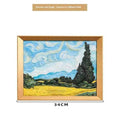 DIY filled oil painting kit showing epoxy board, acrylic paint pots, and brushes for Van Gogh Sunflowers artwork.