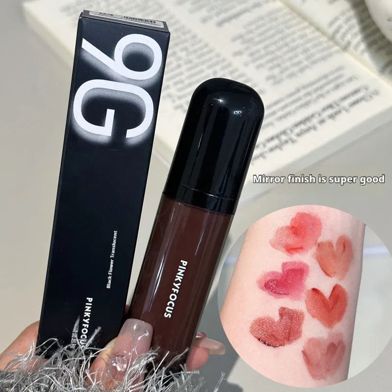 Black Citrus Mirror Lip Lacquer in six shades including tomato, orange brown and rose