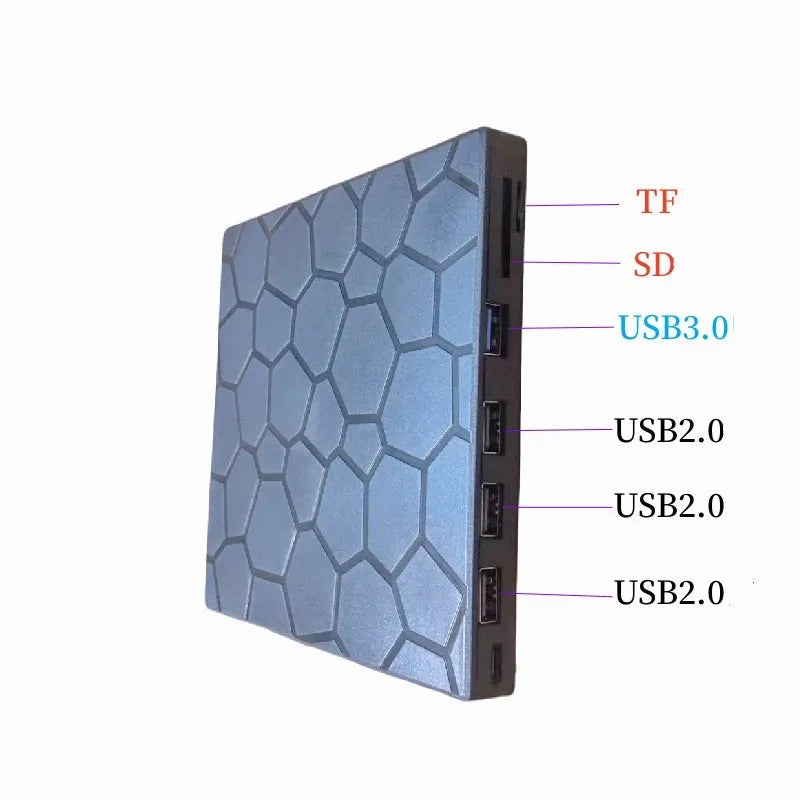 Black external USB CD DVD drive with compact dimensions for laptop and desktop computers