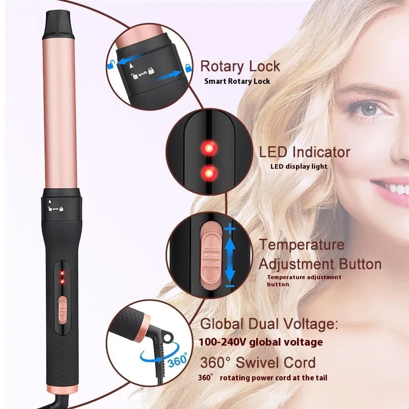 Three-tube water wave hair curler with multiple barrel attachments for styling curly and straight hair
