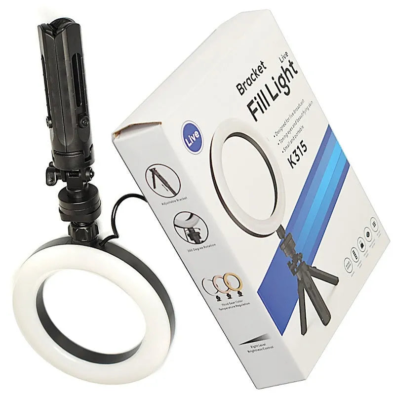 Black neutral style desktop mobile phone fill light bracket and tripod kit for live streaming