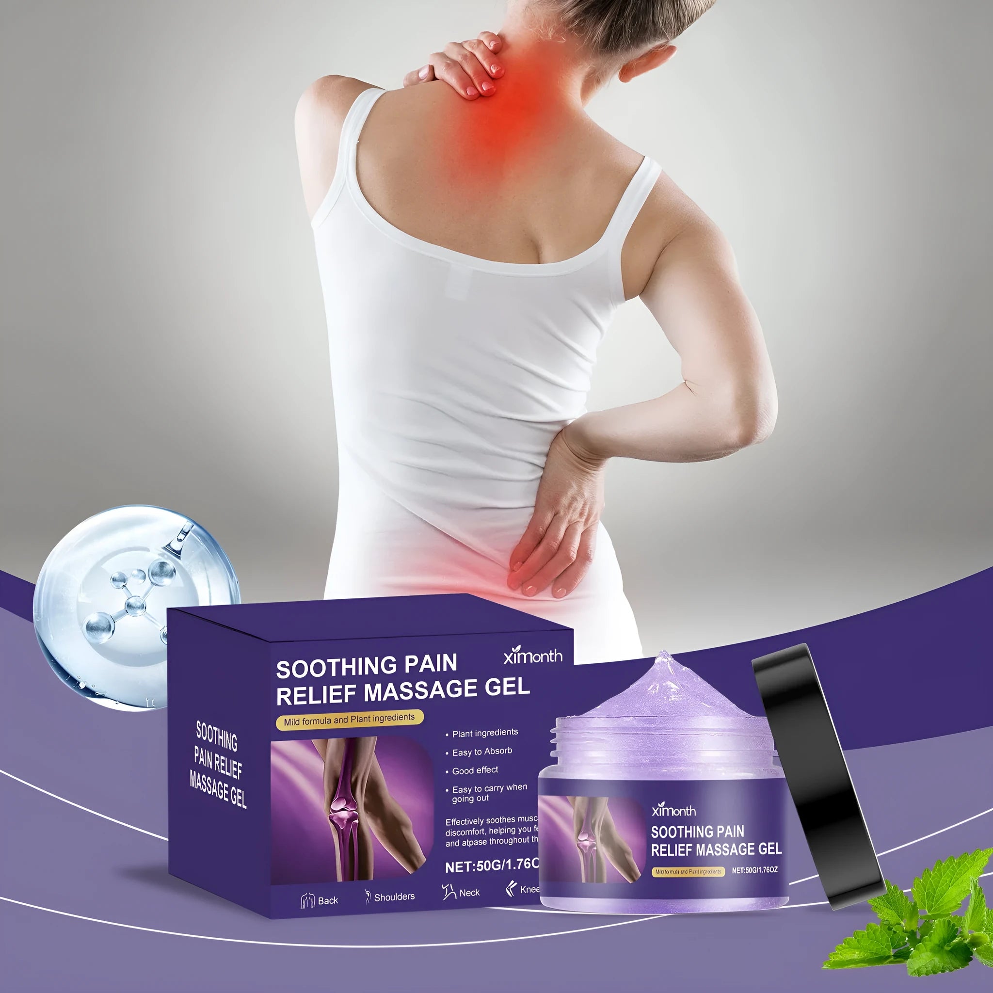 A single 50g tube of white body joint care gel for topical application on skin.
