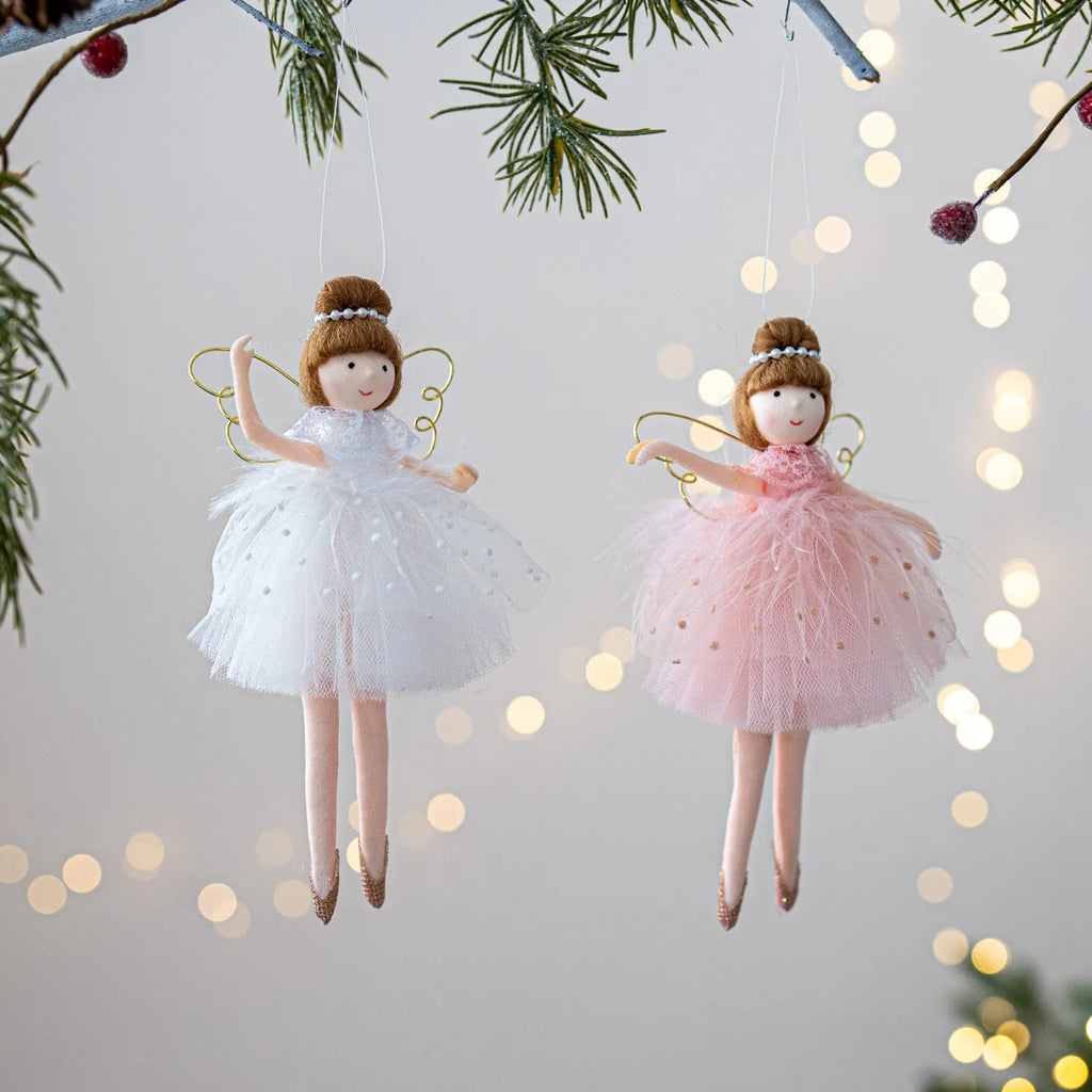 Plush ballet girl doll pendant charm in pink and white colour options with cloth construction