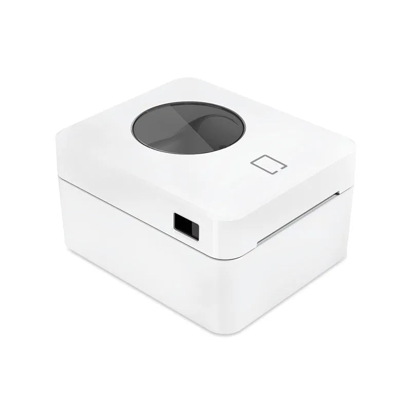 White thermal label printer with USB and Bluetooth connectivity, compact rectangular design