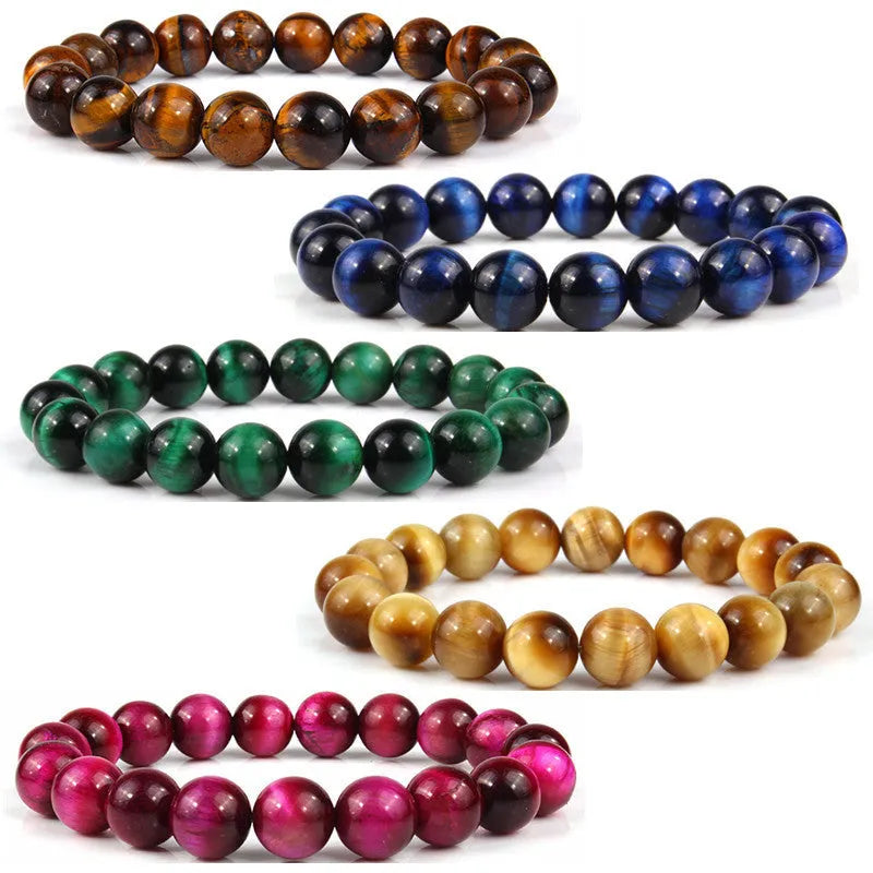 Finished tiger eye crystal beaded bracelet with round geometric beads in a choice of colours and sizes.