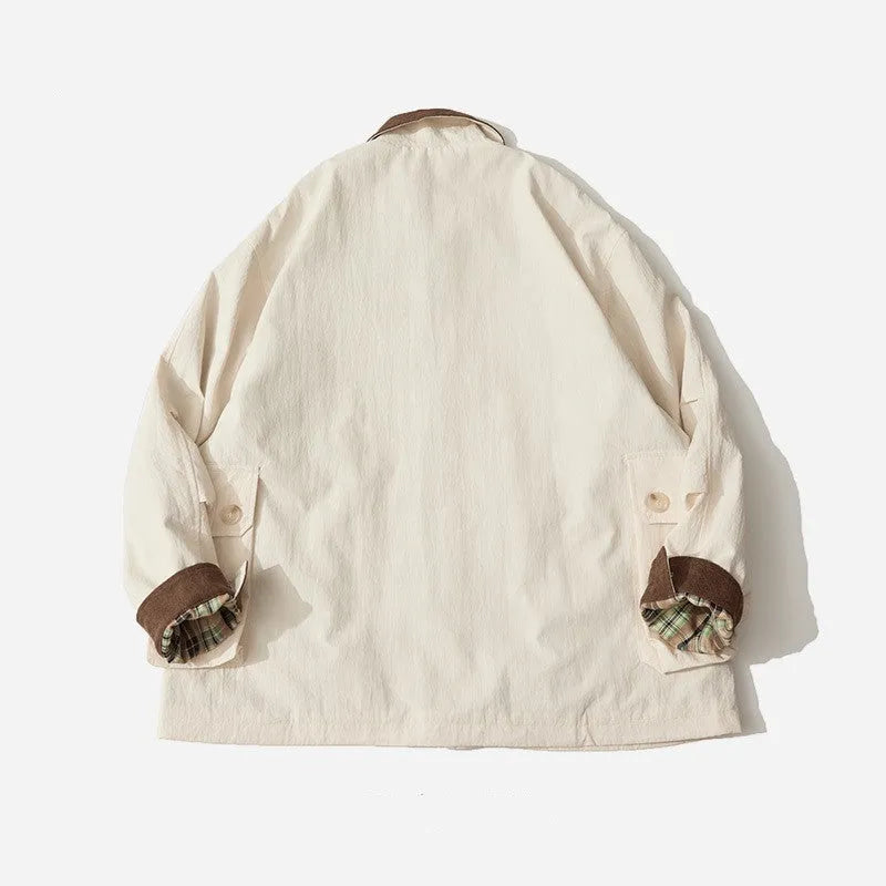Green and apricot polyester casual jacket with side pockets and long sleeves