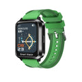 Smart bracelet with split screen display showing Bluetooth calling interface on black silicone wristband